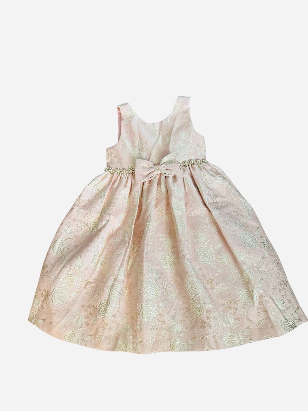 American Princess Blush Pink Floral Jacquard Dress with Bow